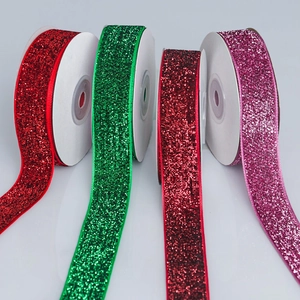 Glitter velvet ribbons in red, green and pink for DIY Christmas gift box decoration