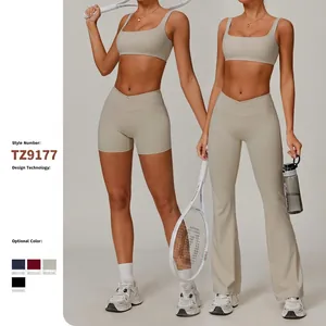 Tenues de Yoga Sensation Nue pour Femmes Brassière de Sport Taille Haute Croisée Leggings Évasés Vêtements de Sport Haut Et Bas