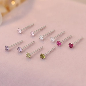 Sparkling S925 sterling silver stud earrings with colorful cubic zirconia stones