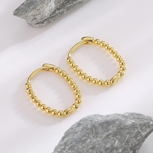 Minimalist S925 sterling silver 14K gold plated beaded hoop earrings for women