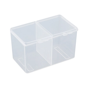 Transparent plastic storage box with two compartments for nail art cotton pads and swabs