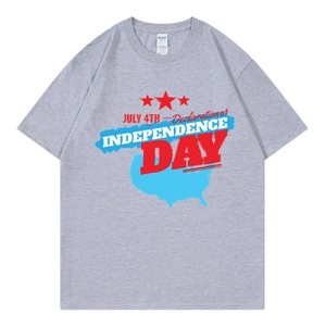 Loose fit grey short sleeve T-shirt with July 4th American Independence Day graphic print