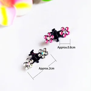 Paire de mini pinces à cheveux à fleurs en strass roses et clairs, largeur 2 cm