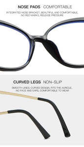Detail of integrated nose pads and non-slip metal reinforced temples on black glasses