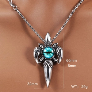 Pendentif Oeil de Horus poli en acier inoxydable, hauteur 60mm avec pierre d'oeil bleu
