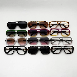 Retro polygon square double bridge sunglasses in multiple colors for men and women