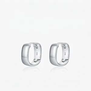 925 Sterling Silver Hoop Earrings Minimalist Geometric Rectangular Smooth Polished Jewelry For Women Daily Wear