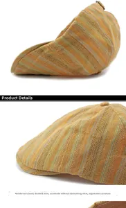 Détail de la casquette plate à rayures avec visière renforcée et tissu texturé