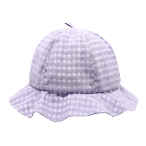 Cappello da pescatore a quadretti viola traspirante con tesa ondulata per bimbi piccoli