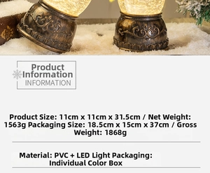 Detailed view of bronze vintage LED snow globe lantern measuring 11x11x31.5cm with warm light