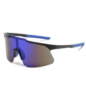 Fashion cycling sunglasses with blue polarized lenses and black frame for outdoor sports