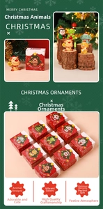 Detailed view of resin Christmas animal figurines in decorative gift boxes