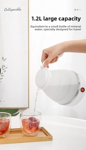 Detailed shot of 1.2L collapsible silicone kettle pouring water into a glass