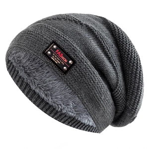 Winter Knitted Beanie Hat And Neck Warmer Warm Fleece Lined Thick Slouchy Skull Cap With Fashion Leather Patch Men Women