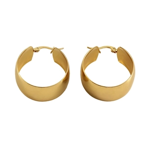 Chic wide gold stainless steel hoop earrings for women with minimalist high-gloss finish