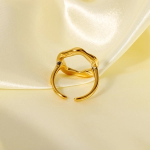Irregular wave pattern open ring in gold finish on elegant silk background