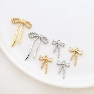 14k gold plated bow pendant with cubic zirconia for DIY jewelry making accessories