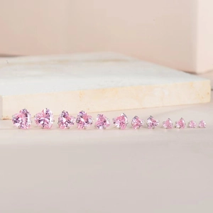 Pink Heart Cubic Zirconia Stud Earrings With 925 Sterling Silver Earring Post Sweet Elegant Jewelry Gift For Women