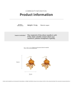 Macro view of gold lotus leaf tassel earrings with copper material and silver pins