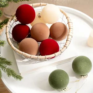 Boules de Noël en velours floqué de 6cm aux couleurs vintage pour décoration