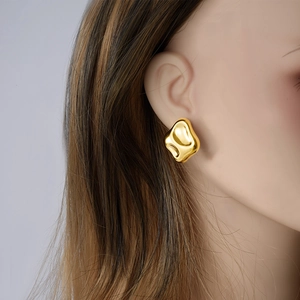 304 Stainless Steel Irregular Geometric Stud Earrings Minimalist Niche Dented Liquid Metal Style Gold Silver Plated Jewelry