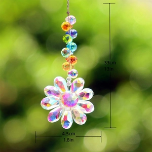 Crystal flower suncatcher with rainbow beads for outdoor garden decor, 33cm total length