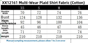 Tableau détaillé des tailles pour chemise à carreaux en popeline avec mesures d'épaules