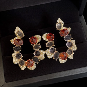 Vintage C-Shaped Hoop Earrings With 925 Sterling Silver Earring Post Colorful Zircon Gold Plated Copper For Women