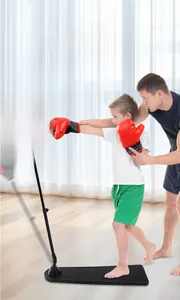 Detail of adjustable kids boxing set with punching ball, sturdy base and soft gloves