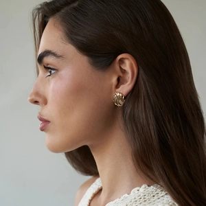 Round Swirl Stud Earrings 18K Gold Plated Stainless Steel Geometric Twisted Spiral Textured Jewelry For Women