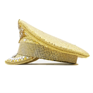 Golden captain hat with sparkling sequins and rhinestones for wedding and festival parties