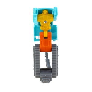 Detailed view of large transformer toy gear and tracks with blue and yellow parts