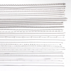 Detailed macro view of various S925 sterling silver chain styles and textures