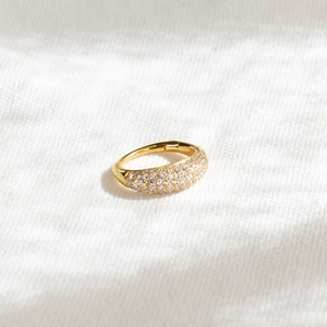 Detailed macro shot of a gold-plated ring with shimmering micro-pave zircon crystals