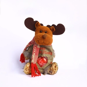 Christmas reindeer drawstring burlap candy bag with Merry Christmas embroidery and heart window