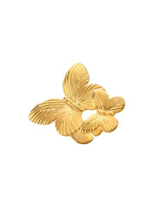 Macro shot of 18k gold plated stainless steel ring featuring brushed double butterfly detail