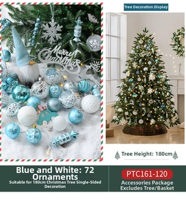 Detailed blue and white Christmas ornaments set featuring stars and snowflakes