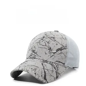 Close-up of marble pattern baseball cap with white mesh back and Sport embroidery