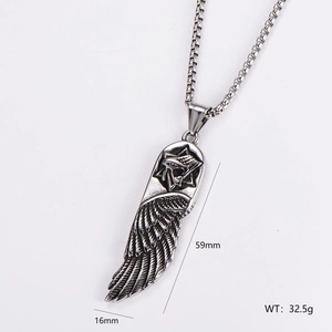 Macro shot of silver wing eye totem pendant with 59mm by 16mm size details