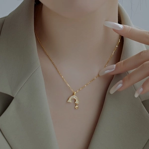S925 silver rainbow pendant necklace with cubic zirconia and star charm on a golden chain
