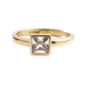 Creative gold plated open ring with a single square zircon in a modern bezel setting