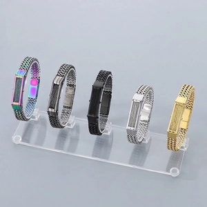 Men Bracelet Stainless Steel Braided Cable Wire Curved Plate Hip Hop Punk Style Jewelry Masculine Accessory