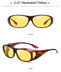 Detail view of tortoiseshell night vision driving glasses with high-definition yellow lenses