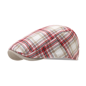Classic plaid ivy cap in red and khaki checkered cotton blend fabric for a vintage look