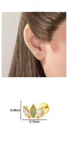 Detail view of G23 titanium leaf ear stud with marquise zircon and 0.48cm height dimension