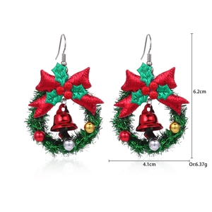 Detail view of Christmas wreath earrings with dimensions showing 6.2cm height and 4.1cm width