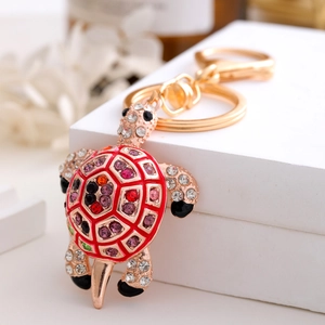 Sparkling crystal turtle keychain in rose gold with colorful rhinestones for bags