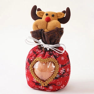 Sac à bonbons renne de Noël en feutre rouge avec cordon pour emballage cadeau festif