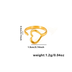 Tableau détaillé des tailles de la bague coeur dorée avec dimensions et poids de 1,2 g