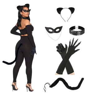 Catwoman Cosplay Costume Accessories Faux Fur Plush Sequin Polyester For Halloween Party Masquerade Props